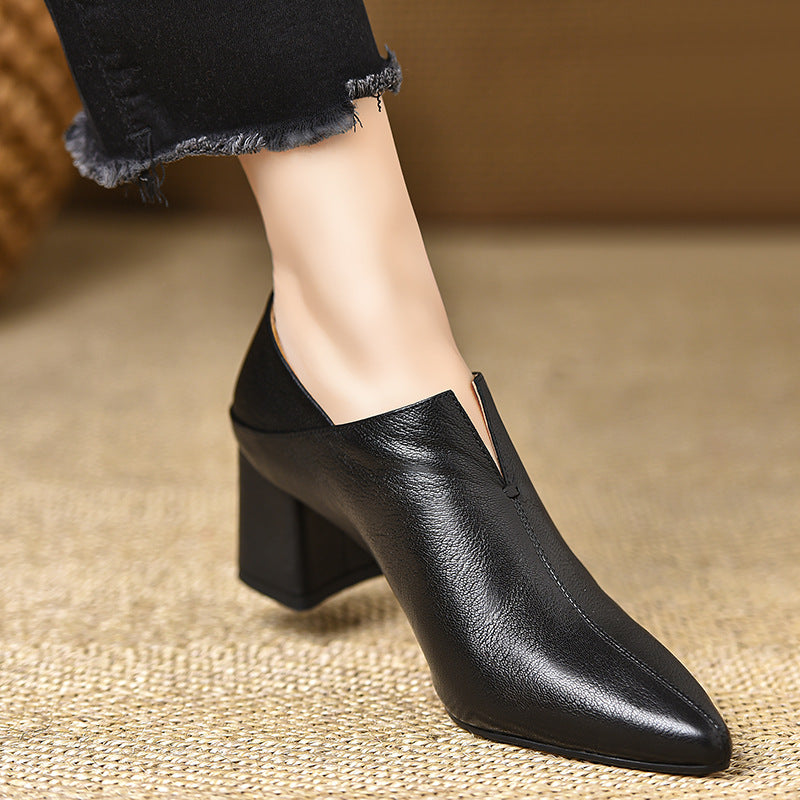 Deep-toe High-heeled Pointed-toe Mid-heel Shoes Springautumn New Style