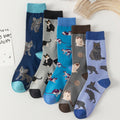 Cute Cat Print Crew Socks, Colorful Kitten & Yarn Ball Pattern Knit Socks, Women's Casual Novelty Socks For Daily Wear & Cat Lovers