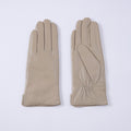 Womens Solid-Color Fleece-Lined Thermal Leather Gloves
