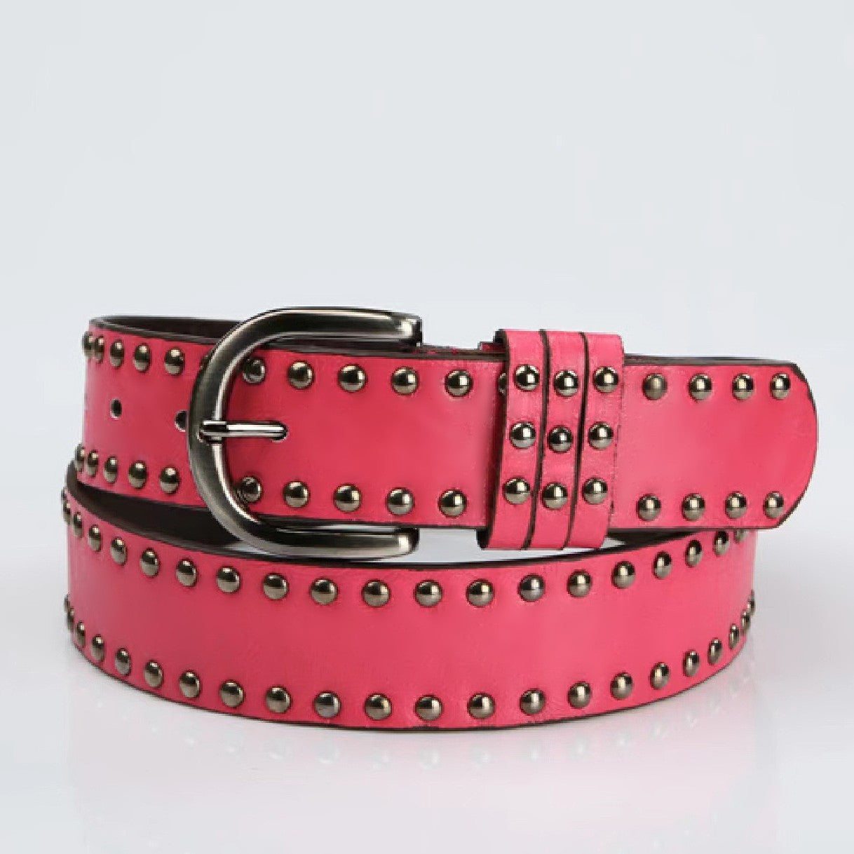 Womens Soft-leather Belt With Pin Buckle And Decorative Rivets