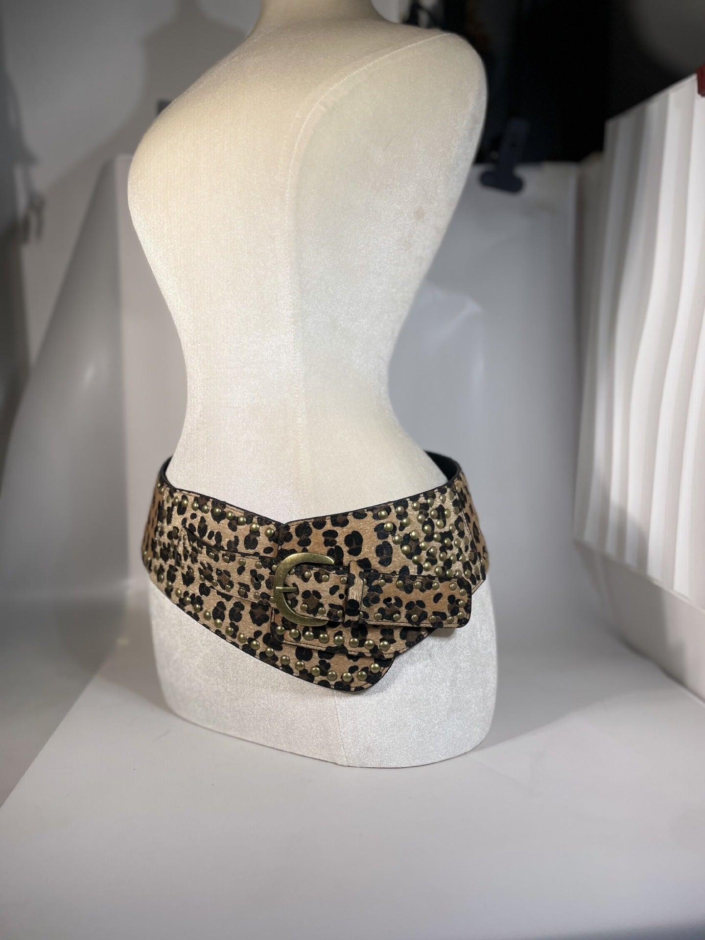 Chic AutumnWinter Horsehair Leopard-Print Fluffy Wide Belt