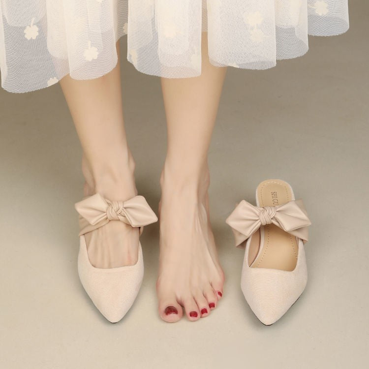 Chunky-heeled Pointed-toe French-style Soft High Heels