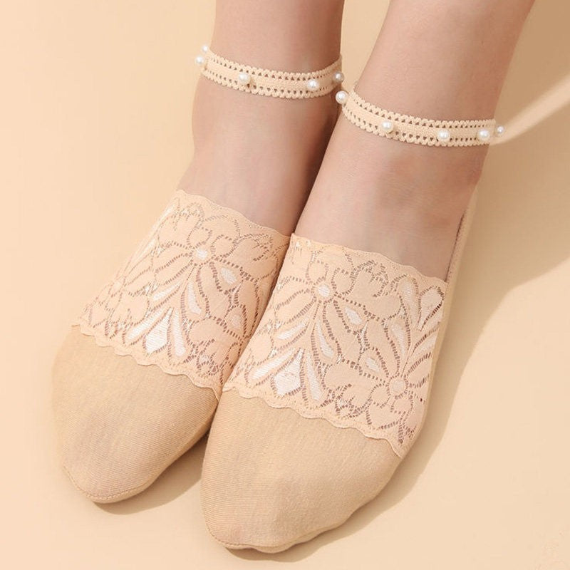 Deep Mouth Lace Lace Elastic Band Bead Boat Socks Fashionable And Versatile With Invisible Socks For Women