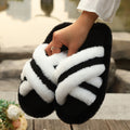Fluffy Slippers Cross Strap Stitching Warm Casual Platform Slippers