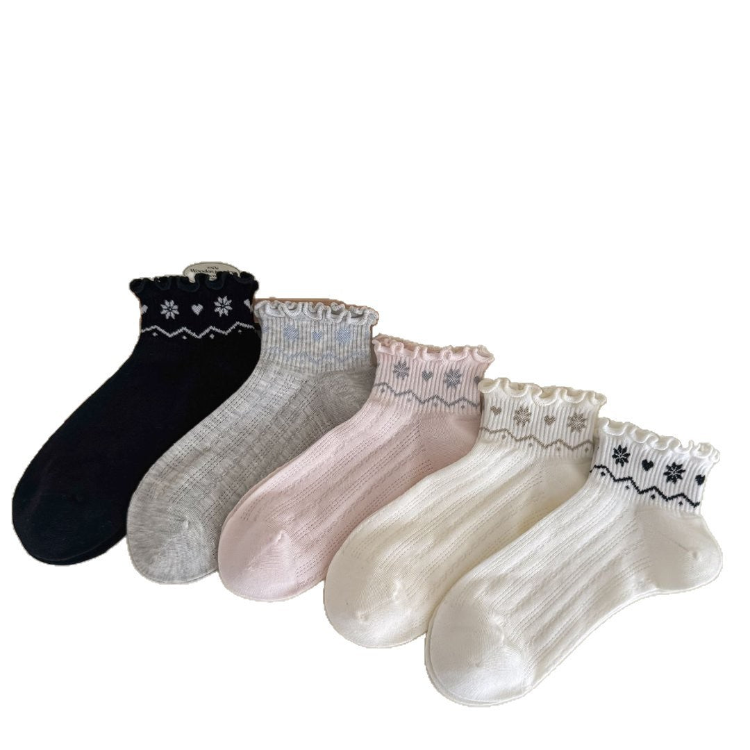 5pairs Socks Spring And Summer Thin Lace Socks Lightweight Breathable White Ballet Style Lace Women's Socks