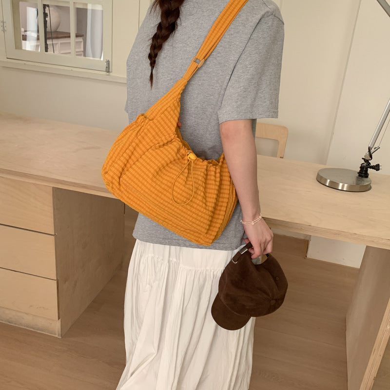 Designer-style Plaid Drawstring Bag With Hanging Buckle Cheerful Vibe Can Be Worn As A Shoulder Bag Or Crossbody Bag
