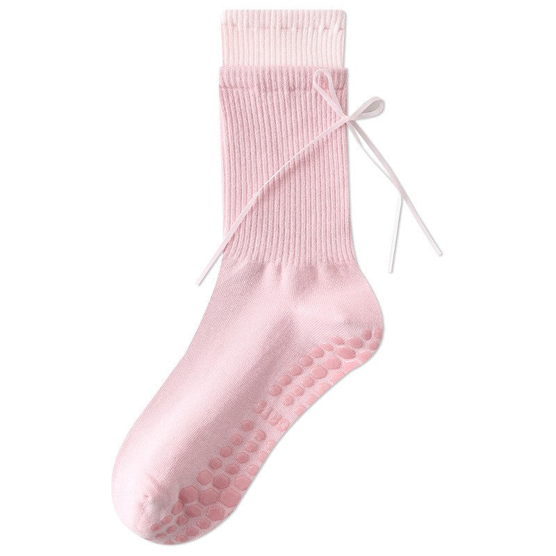 Yoga Socks, Mid Tube, Pure Cotton, Anti Slip Silicone, Indoor Fitness Pilates, Double Ribbed Boneless Sports Socks, Color Blocked
