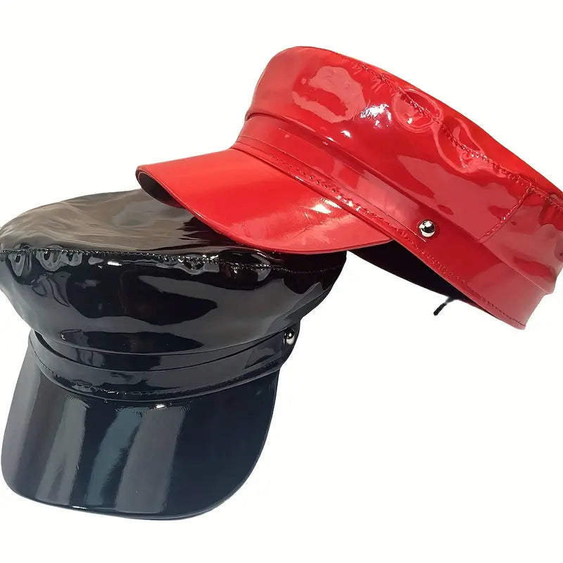 Influencer-style Glossy Patent Leather Sailor Hat