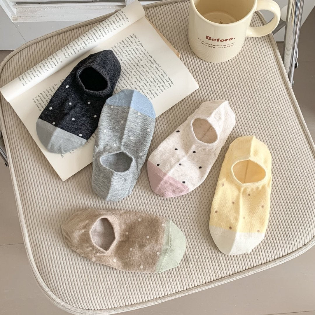 5pairs Wave Point Boat Socks Women's Spring And Summer Thin Silicone Anti Slip Non Falling Heels Breathable Casual Shallow Socks