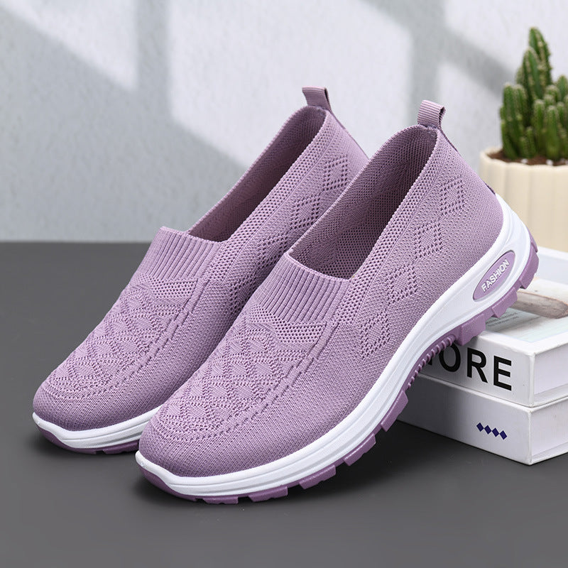 Non-slip Soft-soled Flyknit Walking Shoes Classic Style For Women Breathable