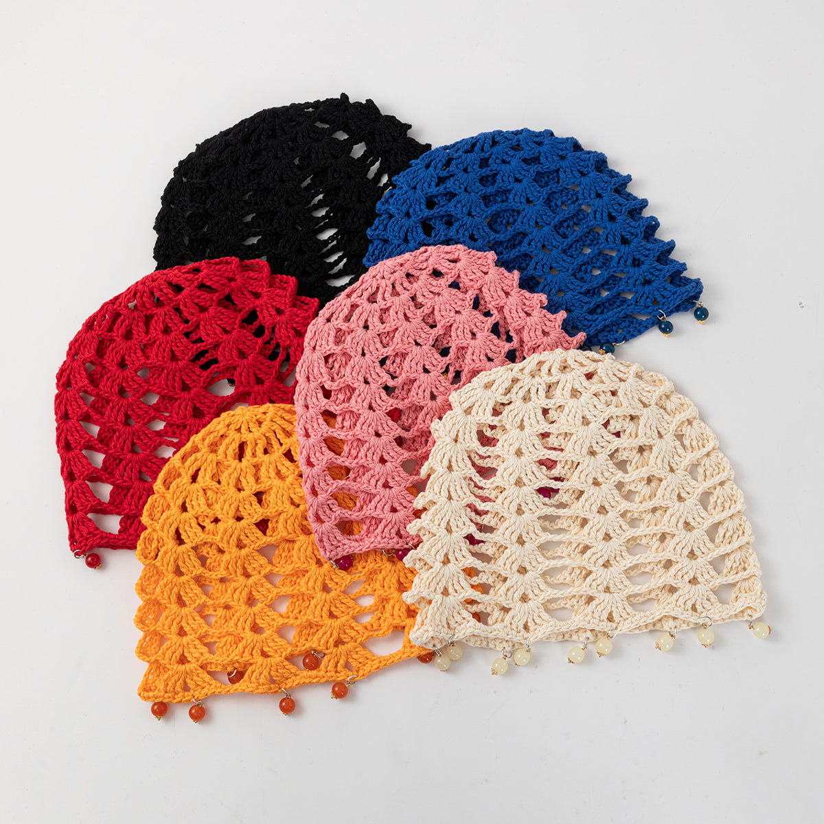 Cross-border Bestseller Spring Autumn Thin Hollow Out Hand-Knitted Beaded Woolen Hat, Beanie Skull Cap