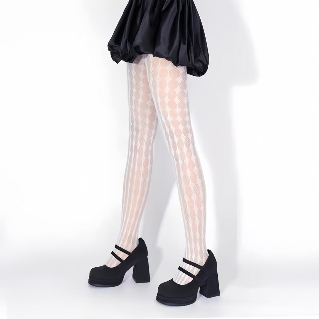 Hollow Out Diamond Grid One-piece Bottom Socks For Women, Breathable And Thin, Slimming And Tight Fitting, Ankle Length Pantyhose