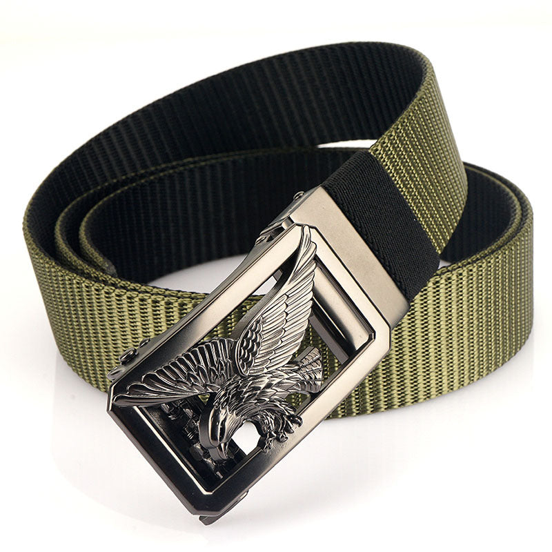 Two-tone Nylon Mens Trendy Belt With A Toothless Rotating Automatic Buckle