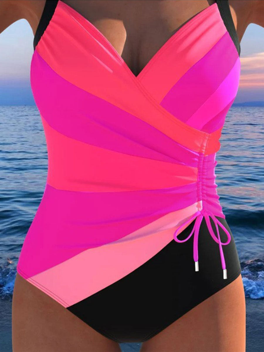 Printed Sexy Backless Drawstring Tankini Beach Swimsuit