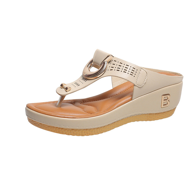 Women's Flower Wedge Heel Platform Flip Flops Plus Size Beach Slippers