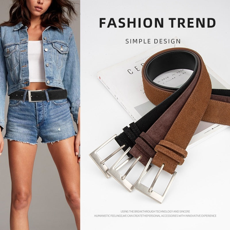 Womens Niche Style Decorative Dress Pants Belt Korean Style Genuine Leather Waist Belt