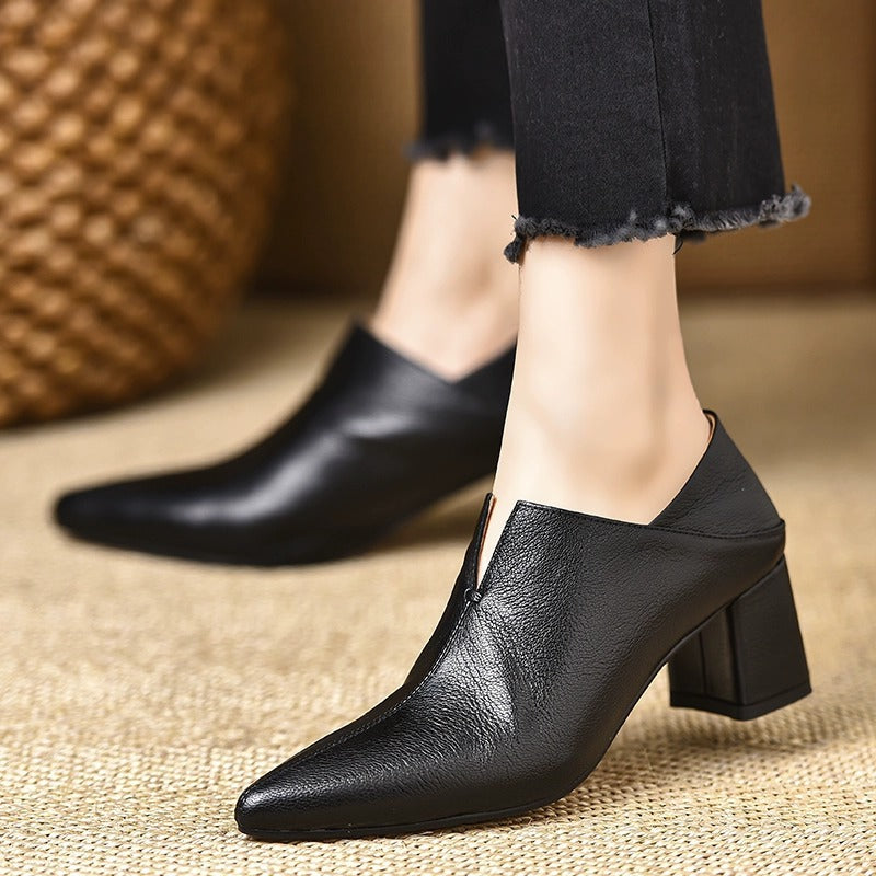 Deep-toe High-heeled Pointed-toe Mid-heel Shoes Springautumn New Style
