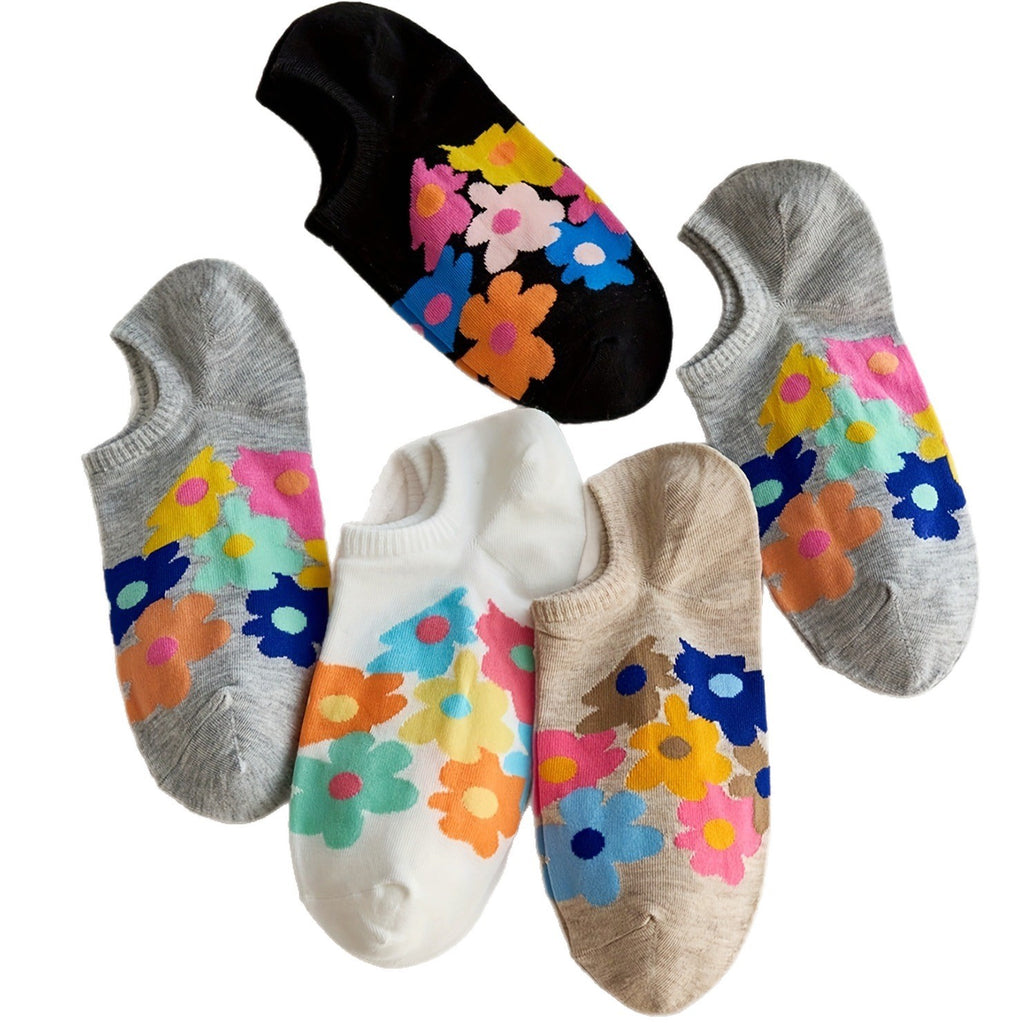 5 Pairs Of Graffiti Flower Socks, Boat Socks, Invisible Socks