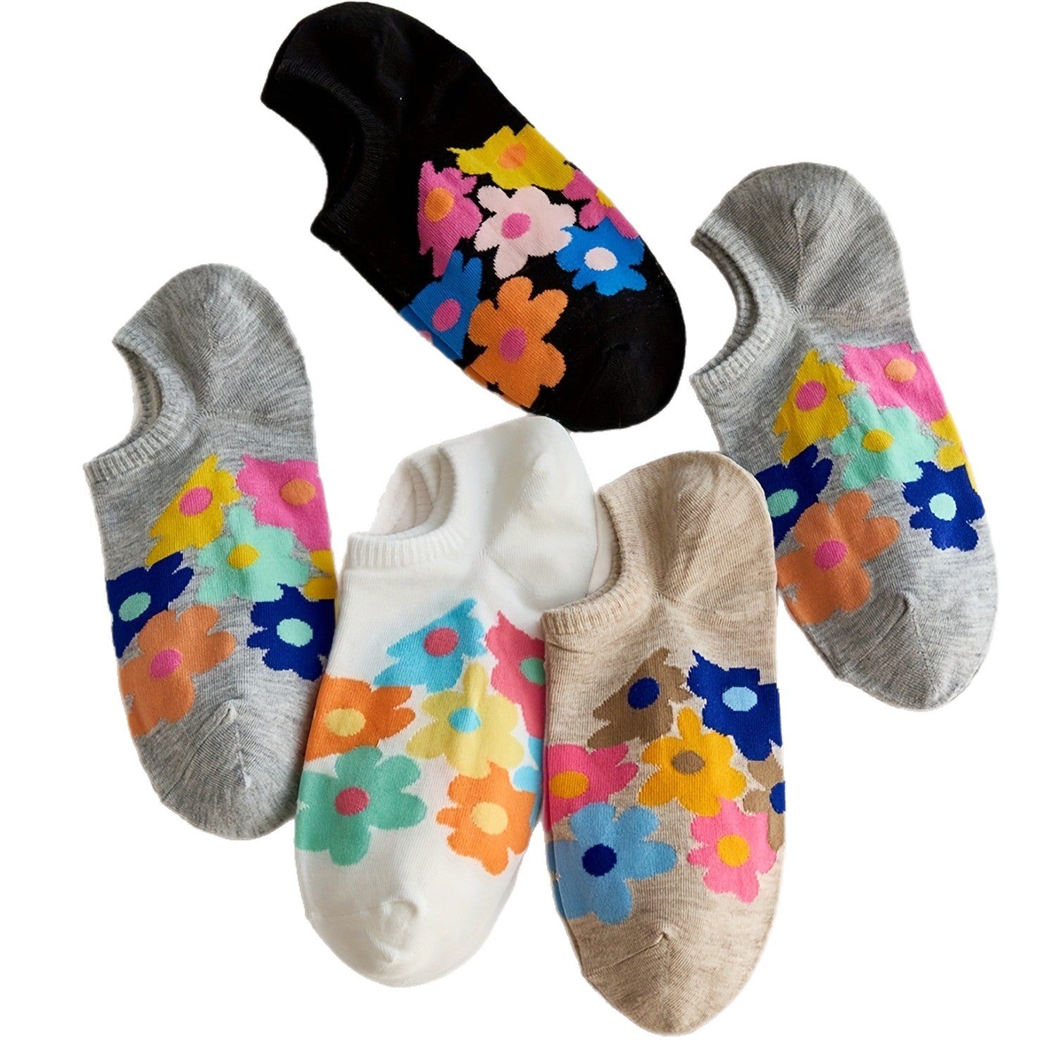 5 Pairs Of Graffiti Flower Socks, Boat Socks, Invisible Socks