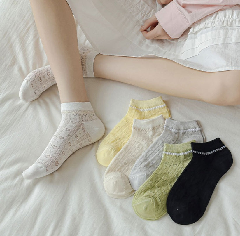 5 Pairs Of Socks For Children, Summer Thin Mesh Breathable Short Tube Boat Socks, Solid Color Socks