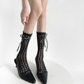 Summer Lace Hollow Mesh Breathable Thin Lace Strap Bow Ribbon Mid Tube Socks