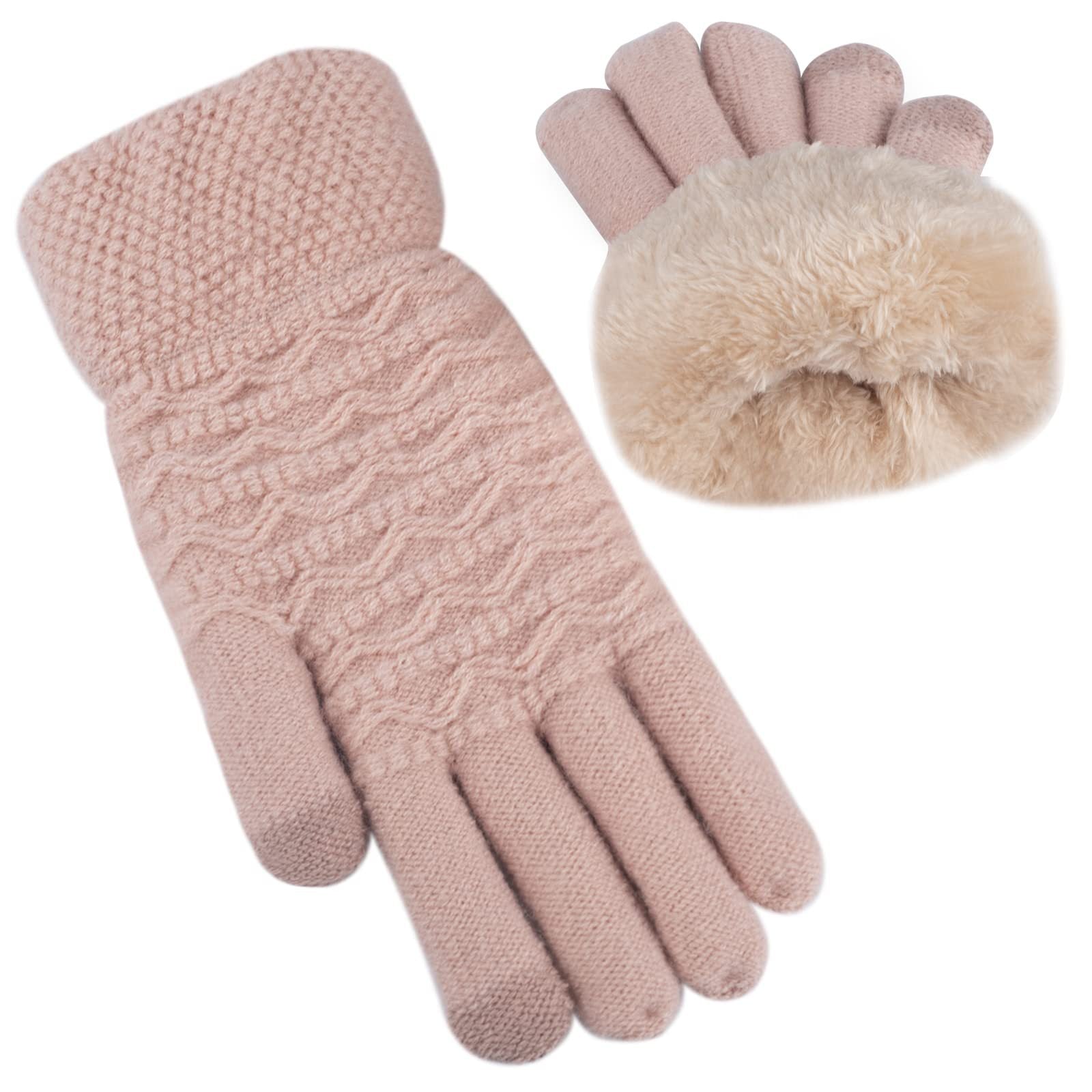 Women's Wave Patterned Double-layer Velvet Thickened Knitted Gloves