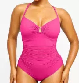 Solid Color Fashion Slim Fit Slimming One-piece Women's Double-shoulder Strap Swimsuit