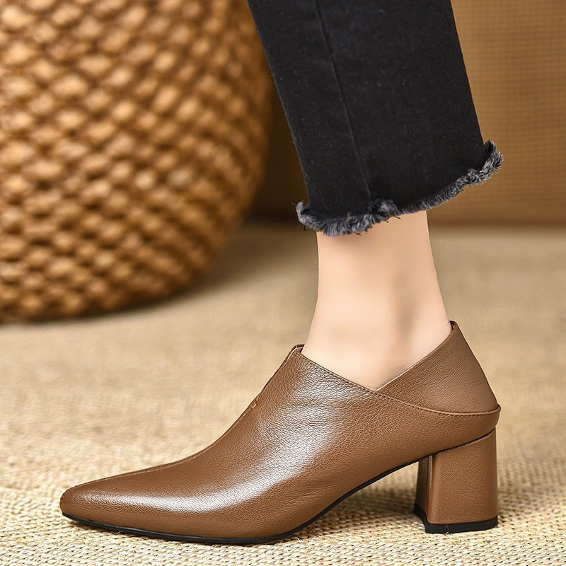 Deep-toe High-heeled Pointed-toe Mid-heel Shoes Springautumn New Style