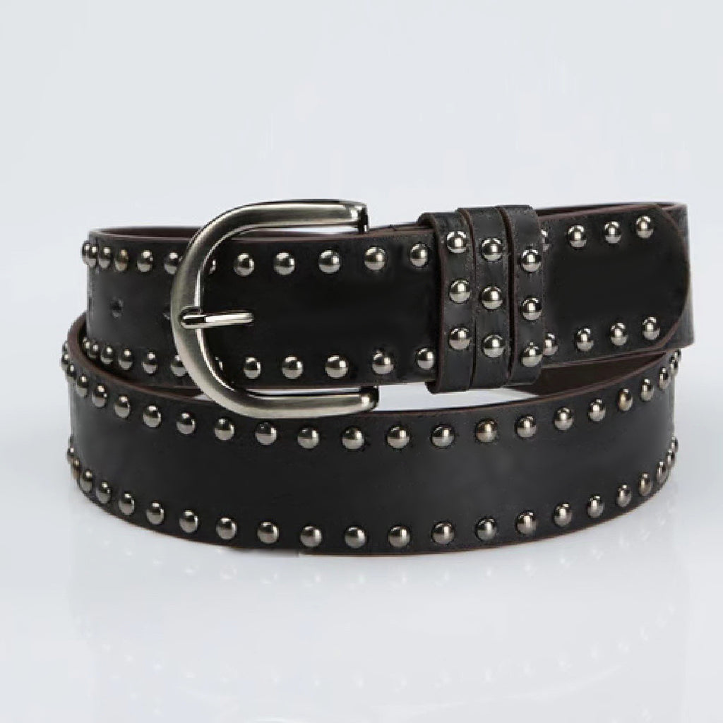 Womens Soft-leather Belt With Pin Buckle And Decorative Rivets