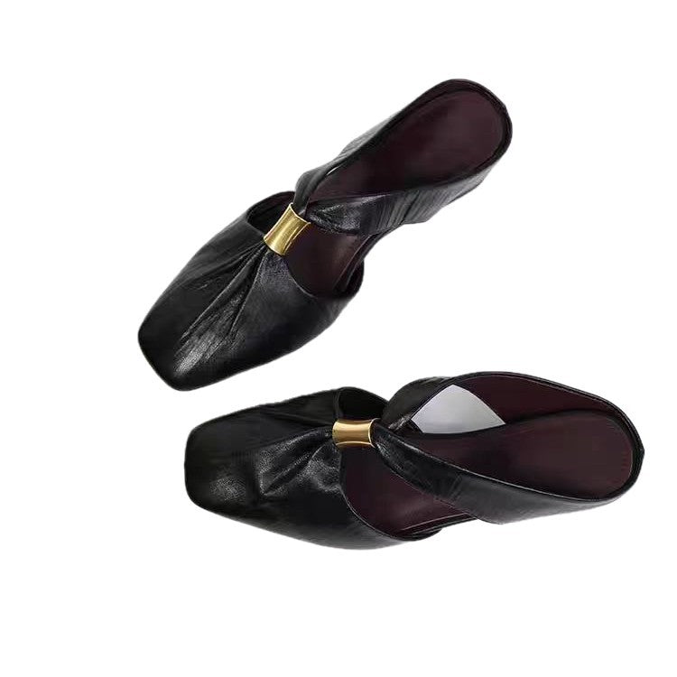 Womens French-toe Slippers With Pleated Sheepskin Lining