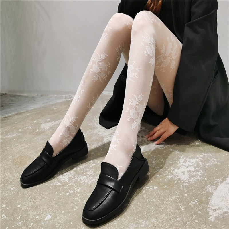 Pearl Flower Silk Stockings For Women In Summer, Thin Cut, Anti Hook Silk Jumpsuit, Sexy Black Silk Socks