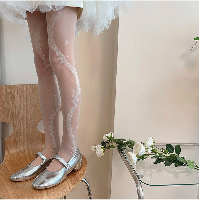 Flower Stockings Solid Color Rose Sexy Base Stockings Women's Pantyhose