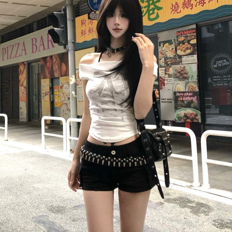 Rivet Belt Black Spicy Girl Style Punk-inspired Versatile