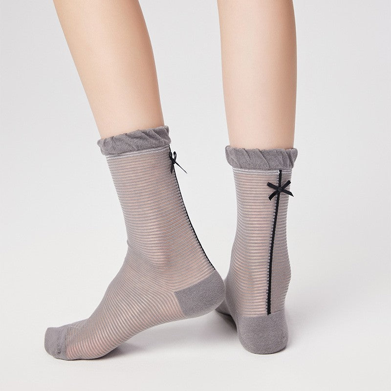 Women's Sweet Ballet-Style Butterfly Knot Thigh-High Socks With Breathable Thin Design For Summer Boneless Glass