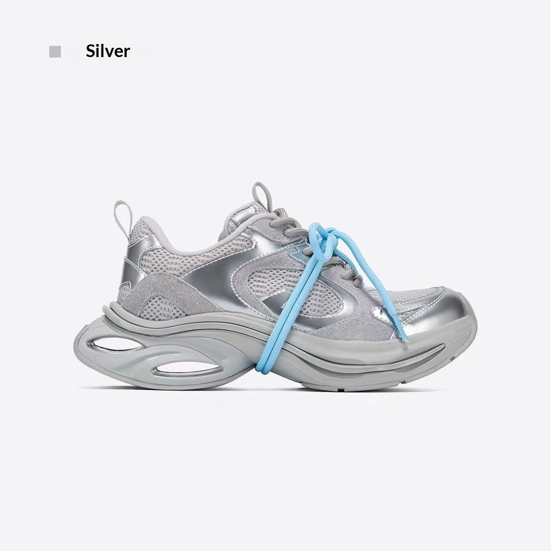 Spring Chunky Silver Sneakers For Women