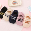 Women's LOVE ME Printed No Show Socks, Cute Letter & Heart Embroidery Liner Socks, Non-Slip Low-Cut Socks For Sneakers & Daily Wear