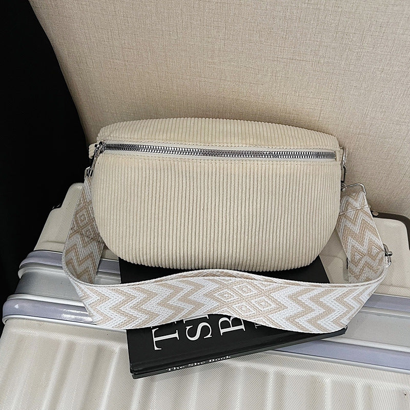 Womens Fashionable Large-Capacity Canvas Corduroy Crossbody Bag