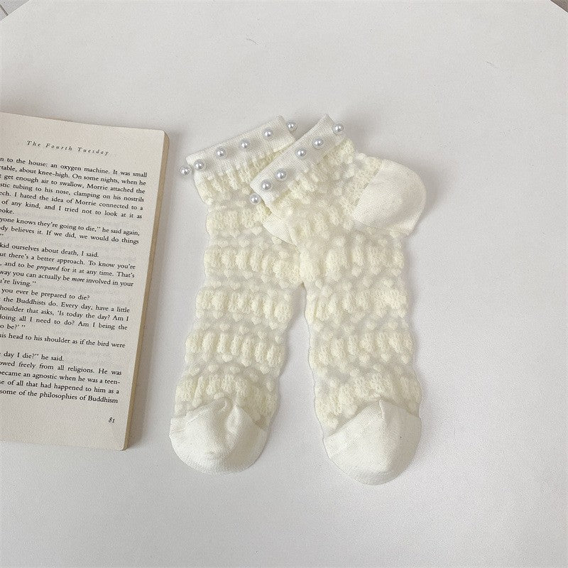 5 Pairs Of New Pearl Card Silk Thin Boat Socks, Small Flower Glass Silk Casual Women's Socks
