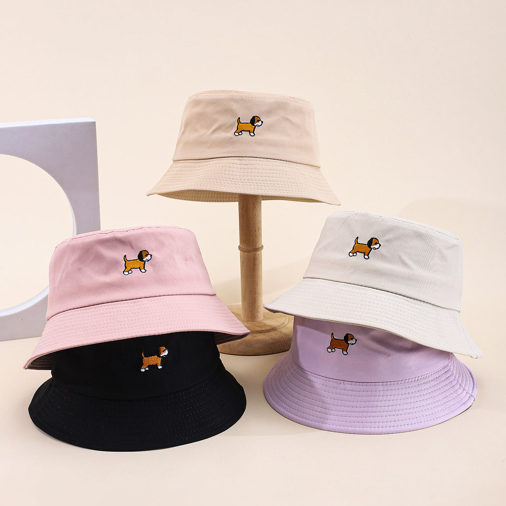 Single-color Embroidered Puppy Adjustable Fashionable And Simple Style Wide-brimmed Sun Hat For Fishermen Suitable For Daily Outings And Traveling