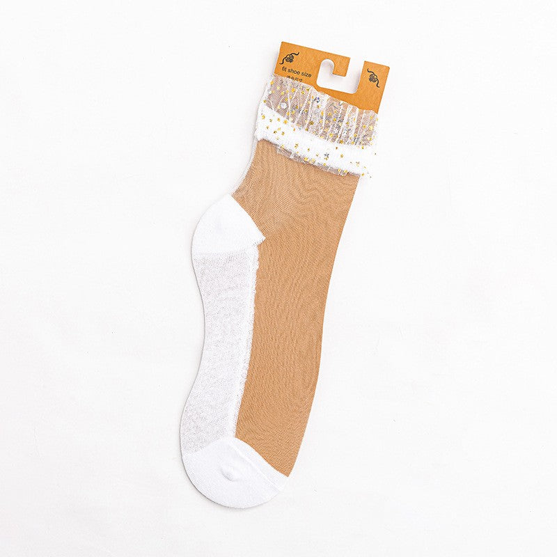 Star Chiffon Short Socks For Women, Ultra-thin Transparent Glass Fiber Starry Crystal Socks