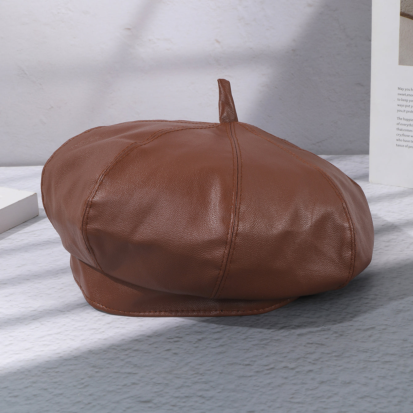 A Solid Color Leather Y2K Style Fashionable Beret For Women, Suitable For Daily Leisure, Commuting, Shopping, Dates And Outings