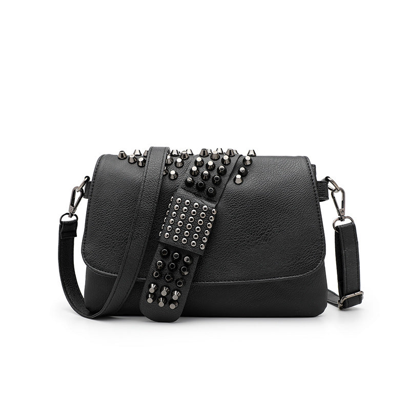 Womens Rivet Embossed Black Skull Shoulder Crossbody Bag