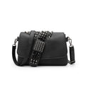Womens Rivet Embossed Black Skull Shoulder Crossbody Bag