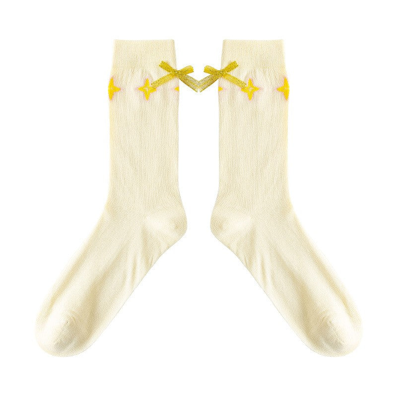 Spring Summer Socks Children's Thin Striped Glass Thread Middle Socks Japanese Fresh Bow