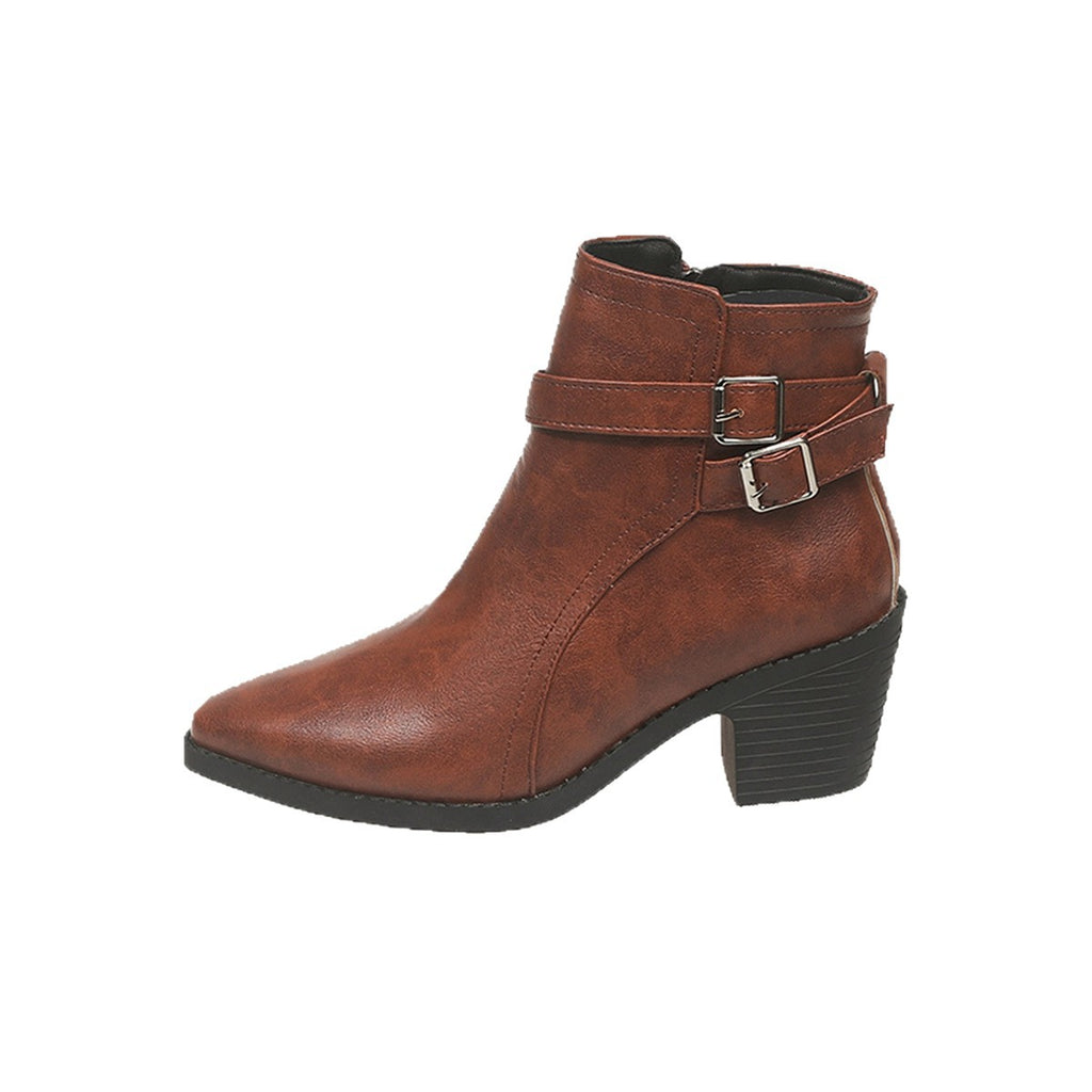 Autumn New Leather Belt Buckle Ankle Boots