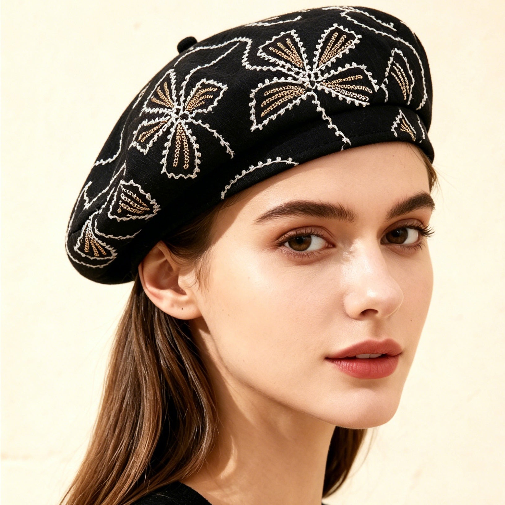Spring And Summer Women's Bow-shaped Sequin Adjustable Elegant And Bohemian Trend Beanie Hat, Suitable For Daily Shopping, Gatherings And Outdoor Travel.