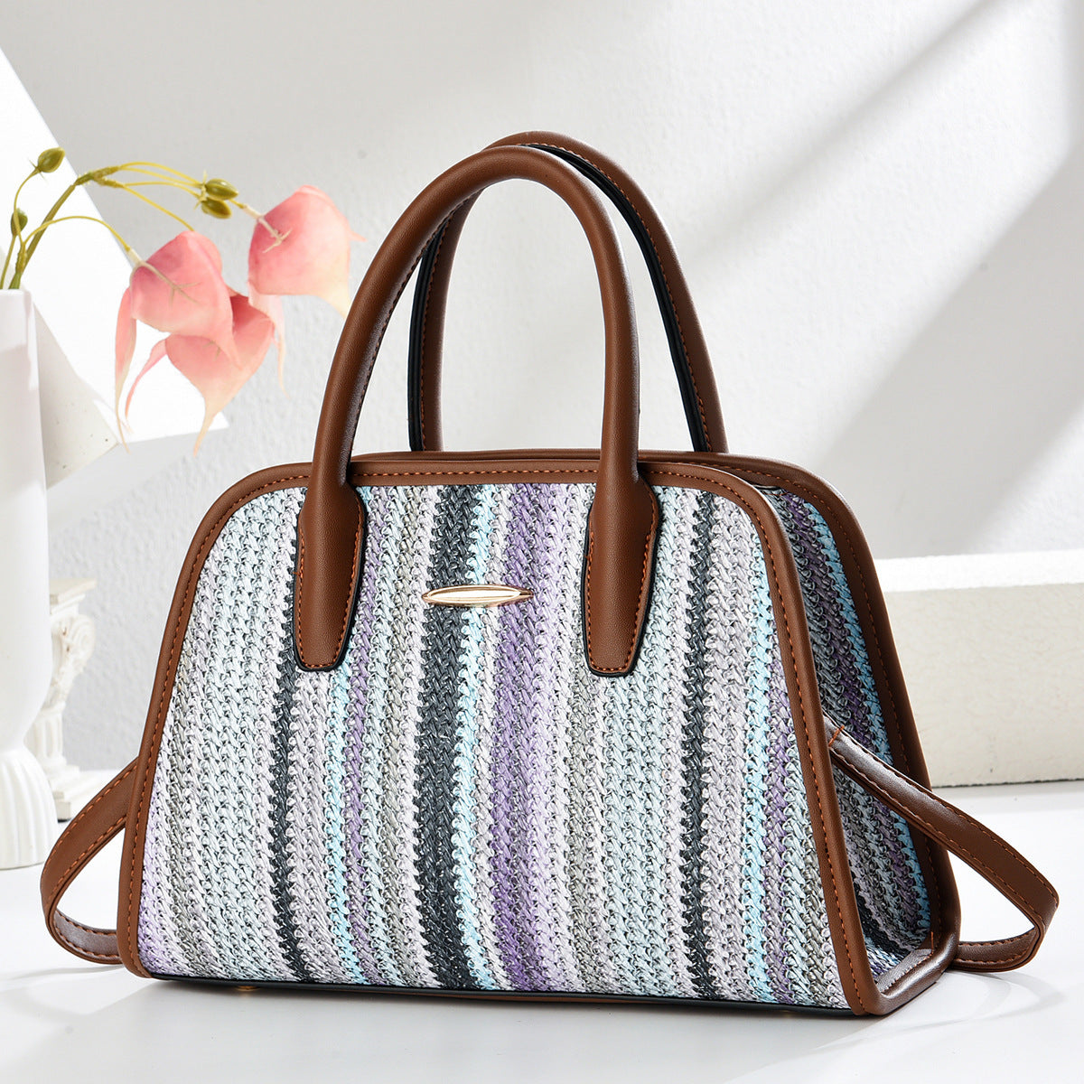 Contrast-color Commuter Handbag For Women