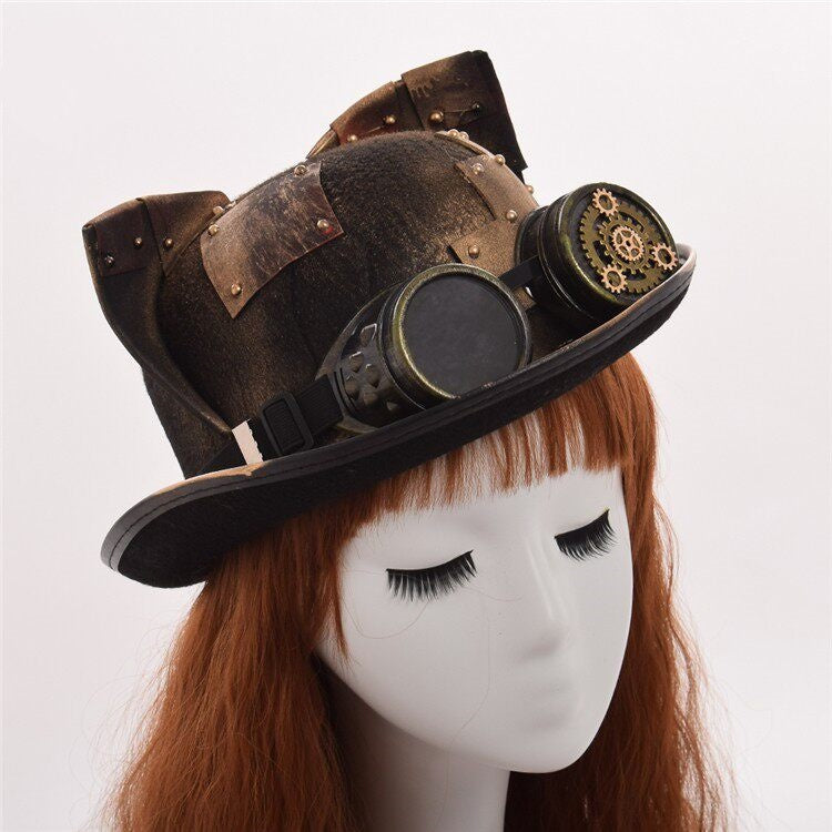Steampunk Streetwear Vintage Gear Oversized Round Top Fedora