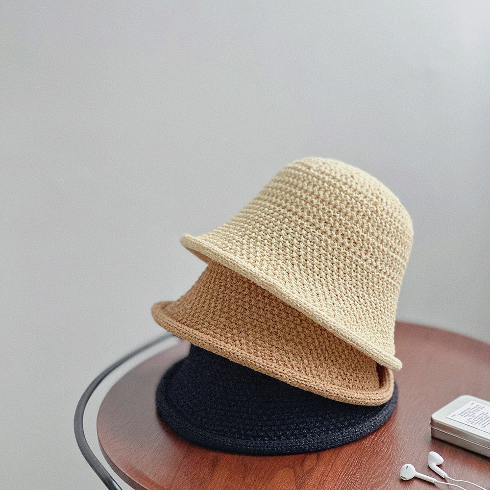 Hollow-out Knitted Bucket Hat For Women