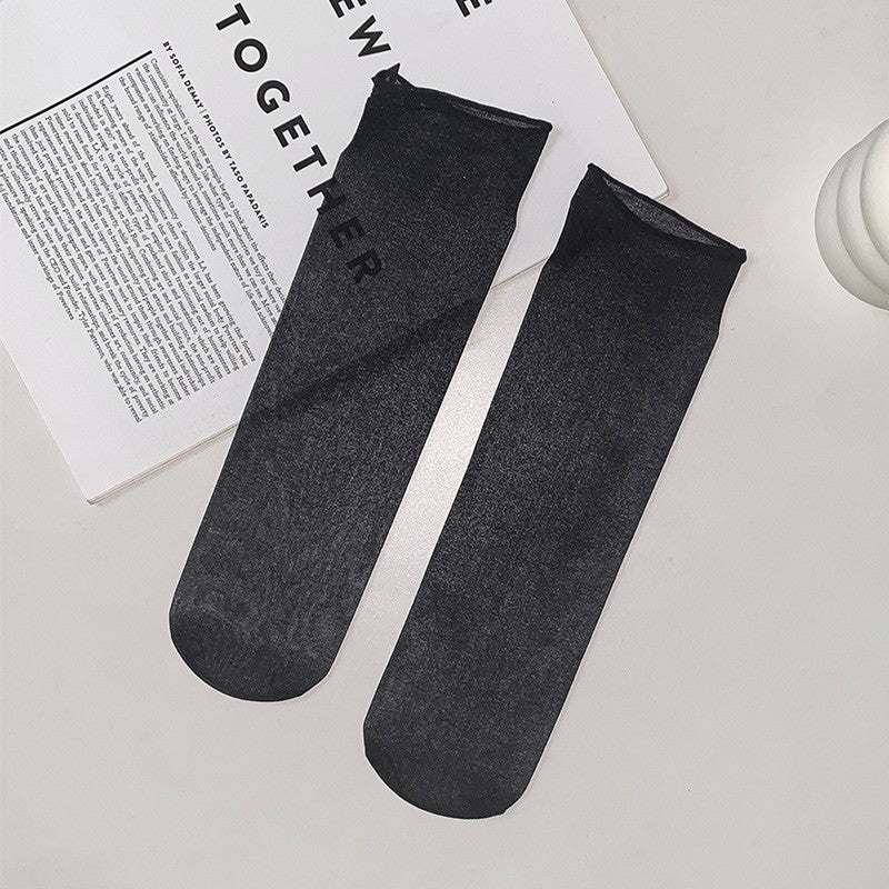 10pairs Thin Silk Stockings For Women In Spring And Autumn, Short Pearl Crystal Silk Midsole, Summer Breathable Short Stockings